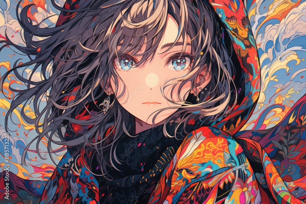 見つめる女性イラスト,Generative AI AI画像 見つめる女性イラスト,Generative AI AI画像