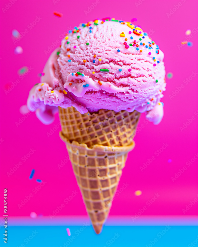Pink Ice Cream Cone with Sprinkles Pink Ice Cream Cone with Sprinkles