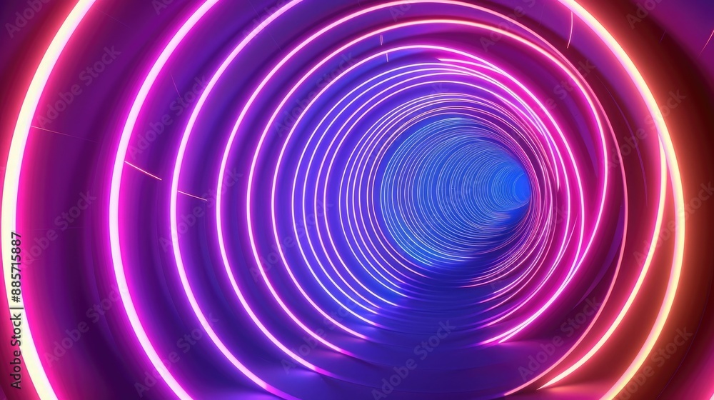 An enchanting neon wave depiction with spiraling circles of radiant lines, creating a fluid and mesmerizing effect. An enchanting neon wave depiction with spiraling circles of radiant lines, creating a fluid and mesmerizing effect.