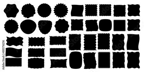Squiggle stories frames set. Jaggered edges, retro scallop frames, psychedelic forms, groovy shapes set