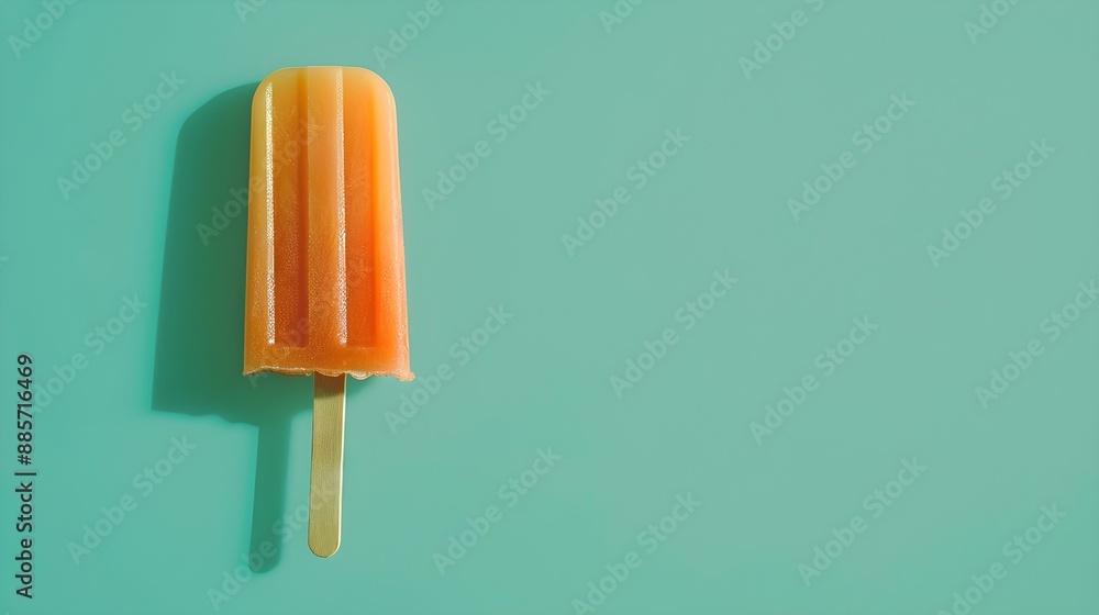 Light Orange Popsicle on a summery green Background with Copy Space Light Orange Popsicle on a summery green Background with Copy Space