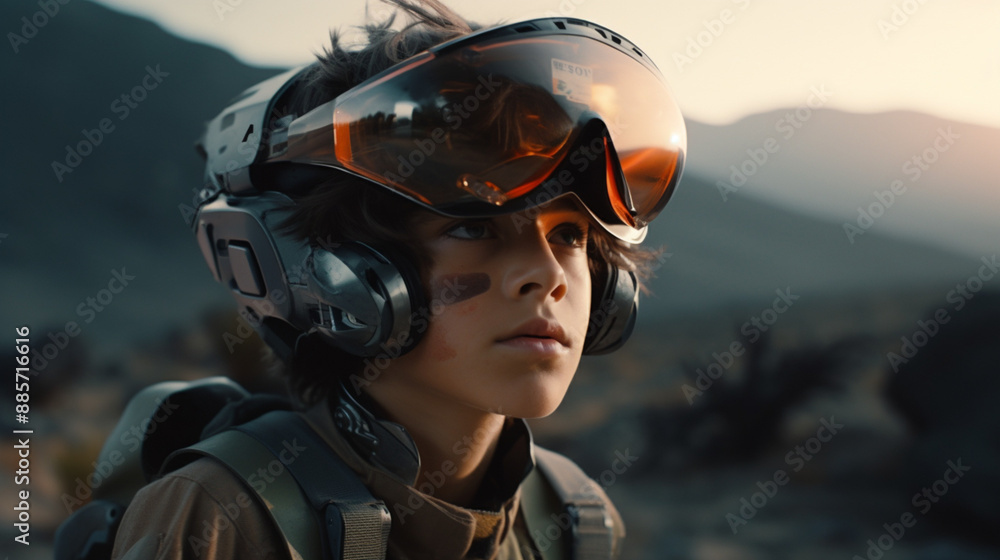 PHOTO OF A BOY WITH A TECHNOLOGICAL VISOR PHOTO OF A BOY WITH A TECHNOLOGICAL VISOR