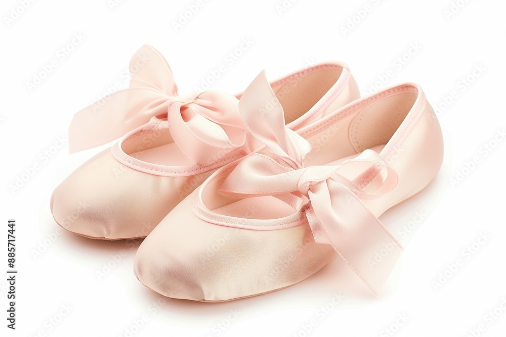 pink ballet shoes on a white background, closeup pink ballet shoes on a white background, closeup