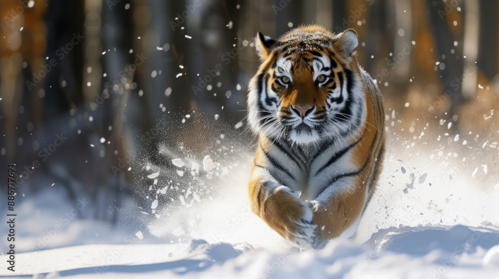 Obraz premium Fast powerful siberian Tiger on the snow