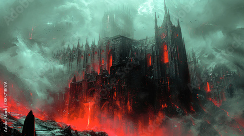 Dark enchanted cathedral haunted by evil forces
