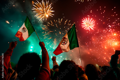 crowd of mexican people celebrating Mexico independece day