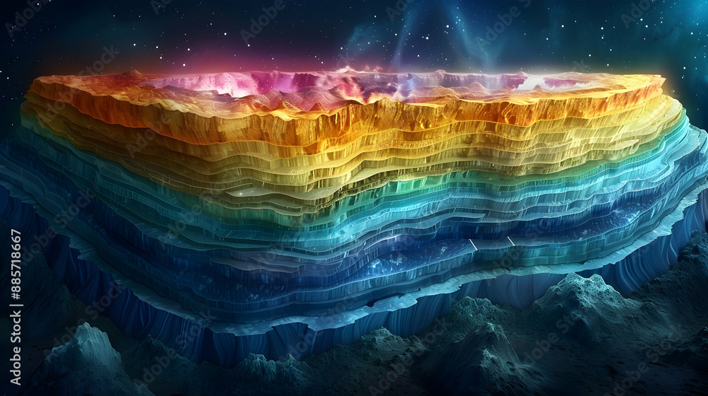Fototapeta premium A solar planet illustrated with detailed vector graphics showing its layers and core