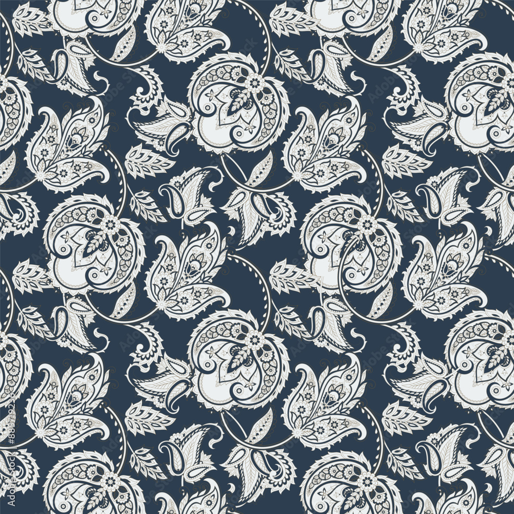 Fototapeta premium Paisley seamless vector pattern. Fabric Indian floral ornament 