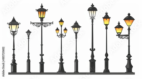 Collection of street lamps in a classic forging style