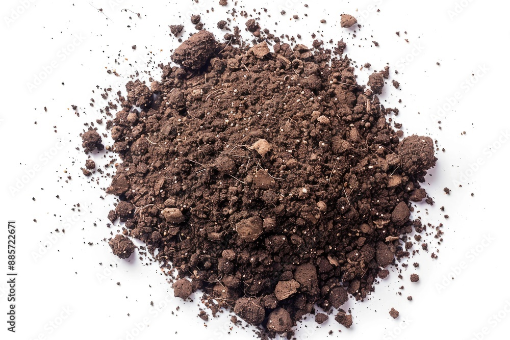 A small mound of dirt sits atop a clean and empty white surface A small mound of dirt sits atop a clean and empty white surface
