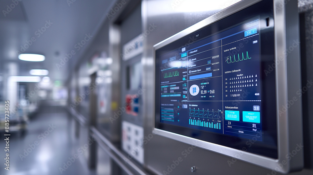 A digital control panel in a hospital showing the secure flow of patient information through advanced document management systems. A digital control panel in a hospital showing the secure flow of patient information through advanced document management systems.