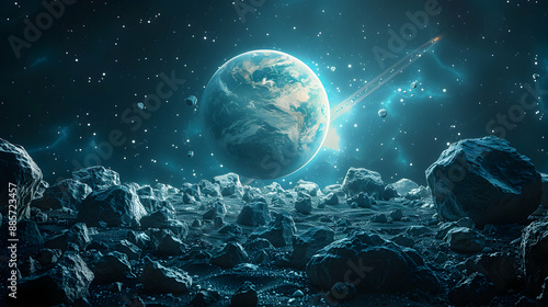  A solar planet surrounded by an asteroid belt and distant stars