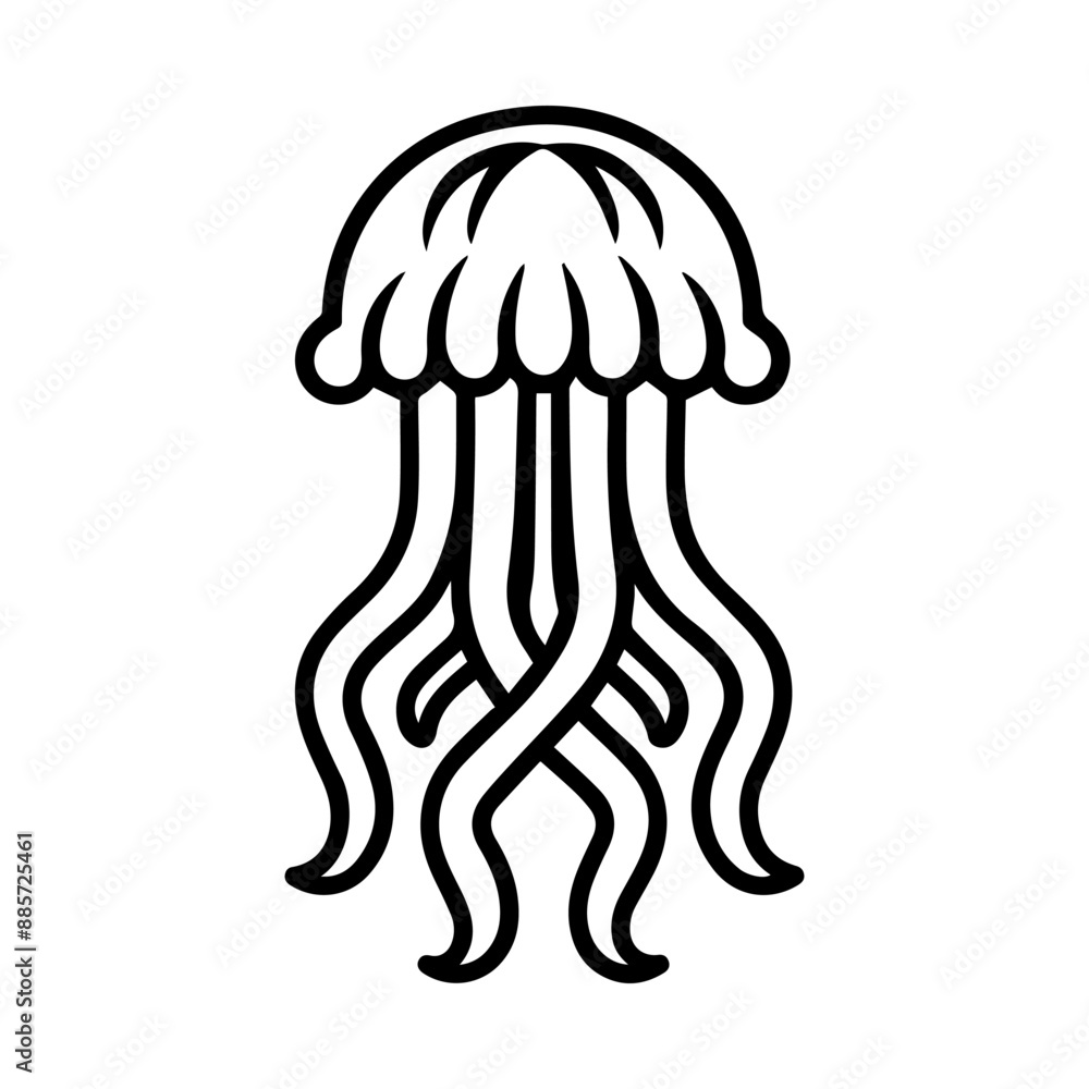 Jellyfish icon or modern line symbol. Vector line art and icon design with bold outline. Black and white Pixel Perfect minimalistic symbol isolated white background. Silhouette simple thin sign Jellyfish icon or modern line symbol. Vector line art and icon design with bold outline. Black and white Pixel Perfect minimalistic symbol isolated white background. Silhouette simple thin sign