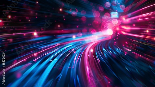 Abstract dynamic dark background with streaks of fast-moving blue and pink light creating a glowing, blurred motion effect