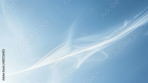 Soft gradient background going from light blue to white, with a subtle white airplane trail