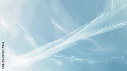Soft gradient background going from light blue to white, with a subtle white airplane trail