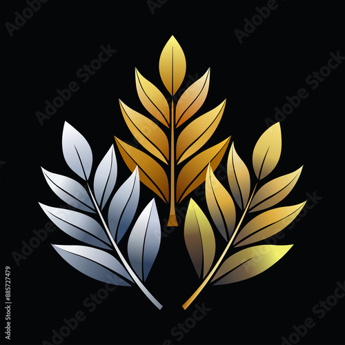 Jewelry silver and gold leaves photo