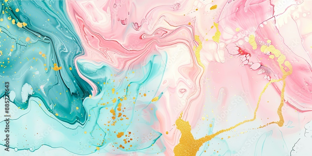Abstract modern impressionist painting art featuring a stylish banner. Template for wall poster print with pastel pink, turquoise, and gold background textures Abstract modern impressionist painting art featuring a stylish banner. Template for wall poster print with pastel pink, turquoise, and gold background textures