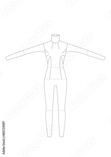 Female Fashion template 8 eight head medium Croquis with main lines model skinny body figure front view, open arms. Vector isolated sketch outline female for Fashion Design, technical drawing