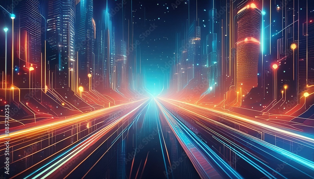Obraz premium Futuristic digital data stream in cyberspace