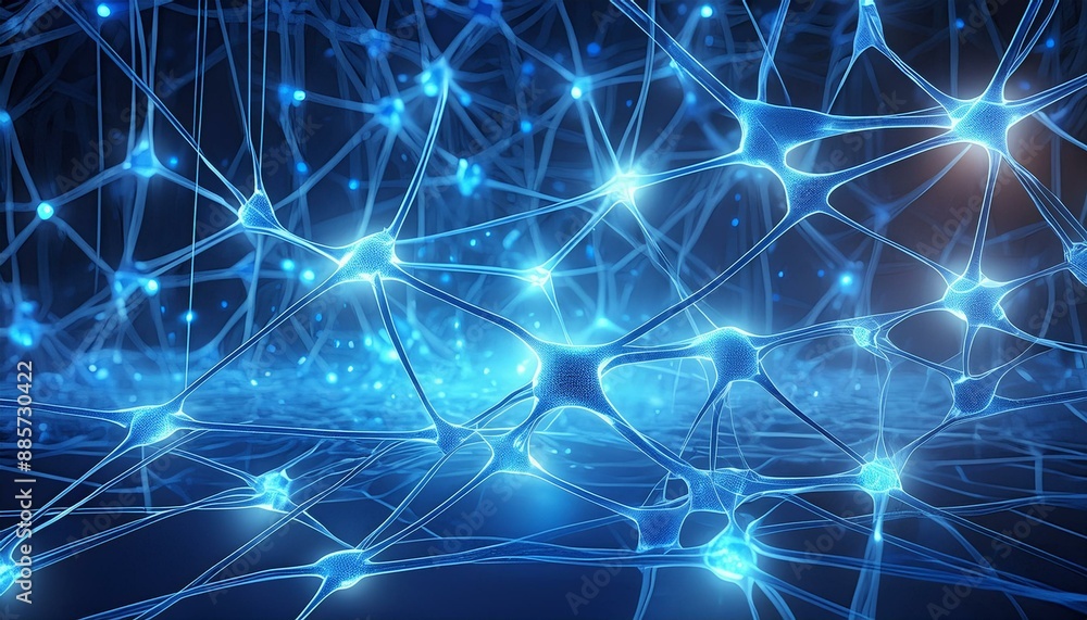 Glowing neural network concept in blue Glowing neural network concept in blue