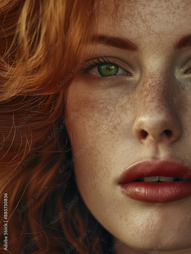 Portrait of a woman with red hair and green eyes in vintage style. Art and beauty. AI generative. Portrait of a woman with red hair and green eyes in vintage style. Art and beauty. AI generative.