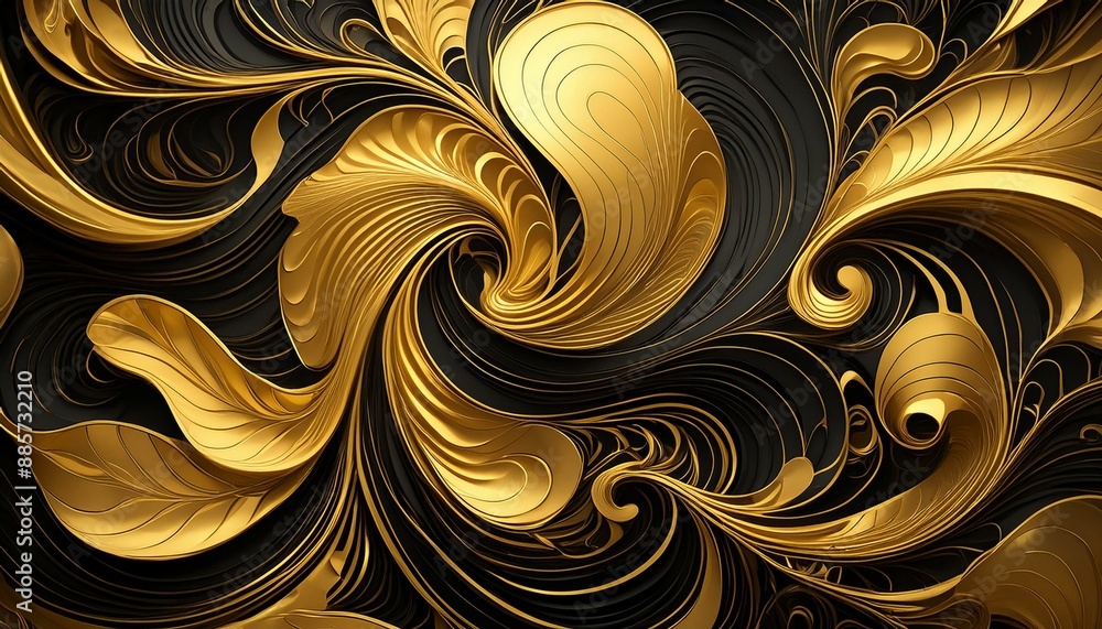 Swirling gold and black abstract art pattern Swirling gold and black abstract art pattern