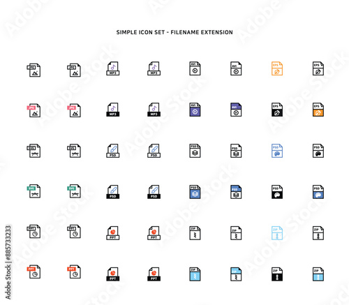 Collection of document type icon according to file extension 