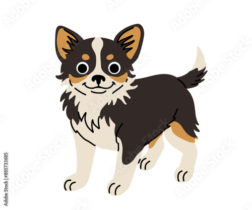 Dog in motion. Different canine breeds. Active puppies labrador retriever, beagle, shih tzu, chihuahua, bulldog shepherd and pug. Flat vector illustrations isolated on white background