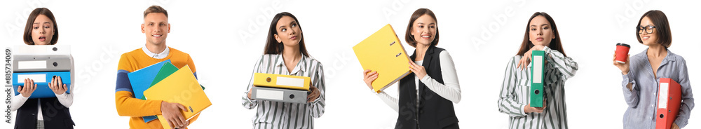 Group of business people with folders on white background Group of business people with folders on white background