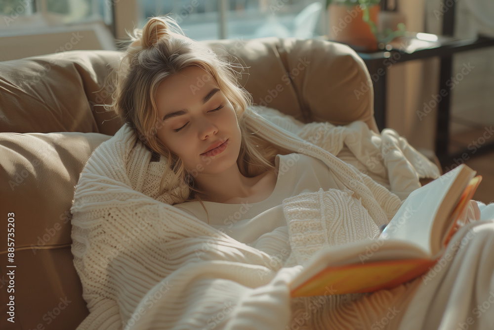 Young woman lying on the sofa and reading a book at home. Young woman lying on the sofa and reading a book at home.