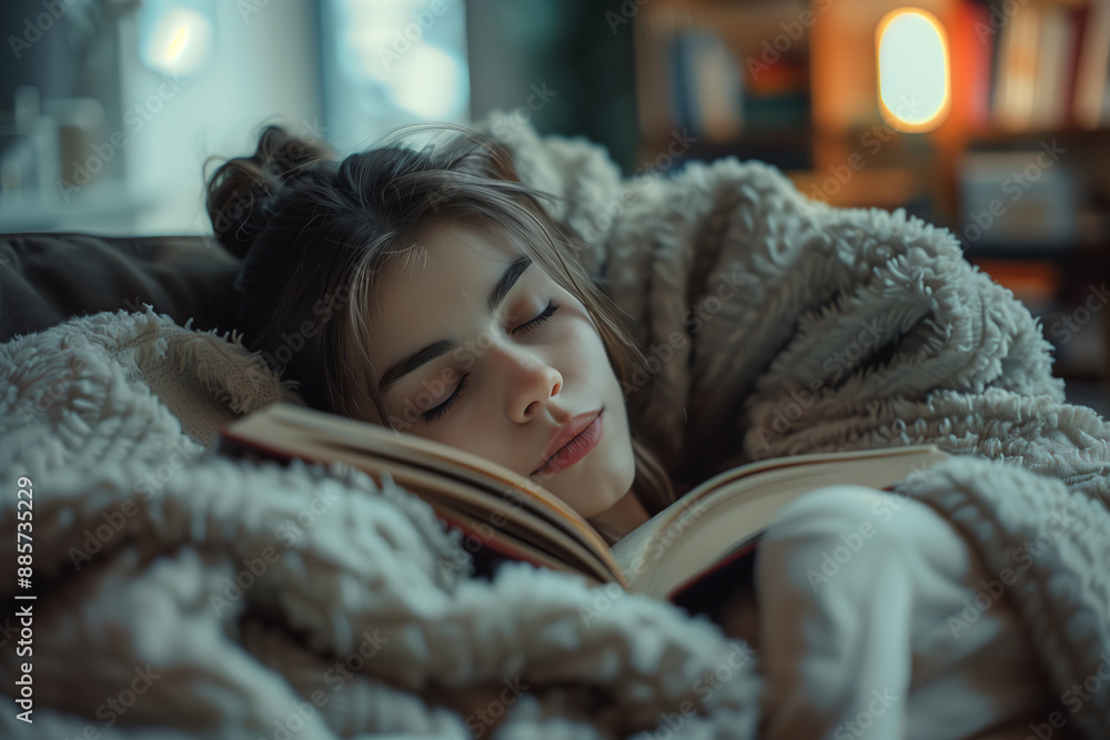 Young woman lying on the sofa and reading a book at home. Young woman lying on the sofa and reading a book at home.