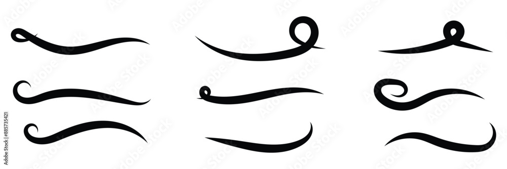 Swash swoop and swish calligraphy sign. Underlines hand drawn stroke. Vector Illustration on white background in eps 10. Swash swoop and swish calligraphy sign. Underlines hand drawn stroke. Vector Illustration on white background in eps 10.