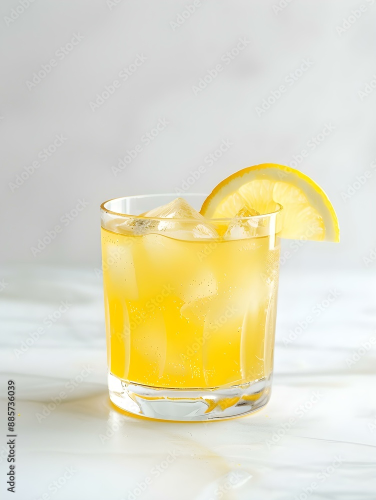 Light Yellow Summer Drink on a light Background with Sunlight and Shadows Light Yellow Summer Drink on a light Background with Sunlight and Shadows