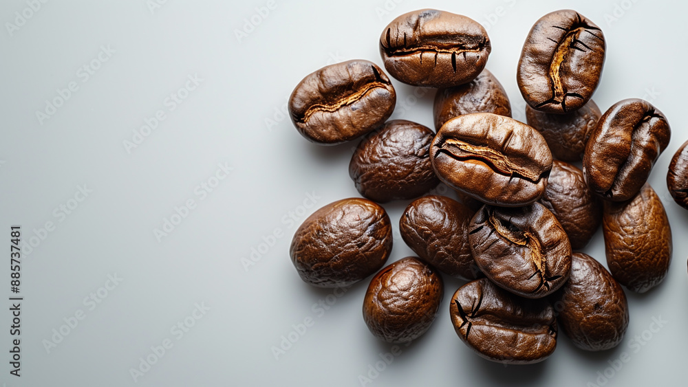 Many roasted coffee beans isolated on white, top view Many roasted coffee beans isolated on white, top view
