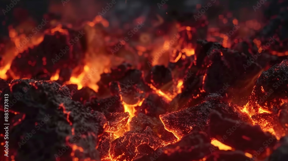 Burning coals close-up. AI generative. Burning coals close-up. AI generative.