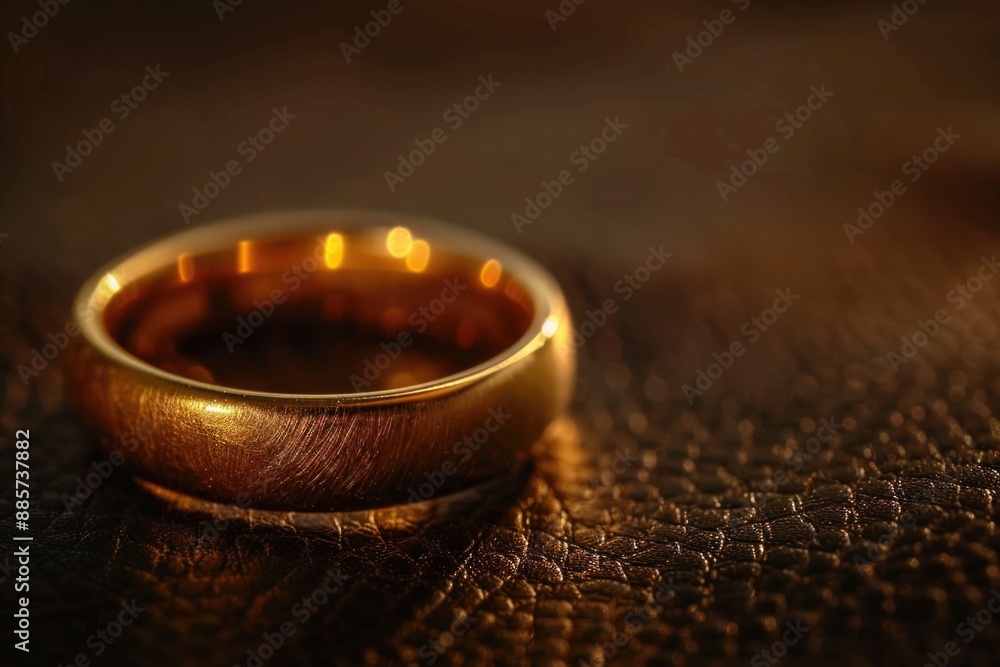 A close-up shot of a gold wedding ring. A close-up shot of a gold wedding ring.