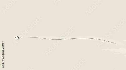 Minimalist image of an airplane in flight with a long trail against a light sky background.