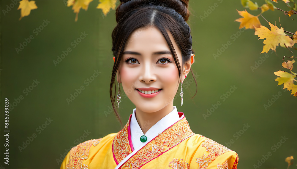 South Korean woman in traditional hanbok during Chuseok South Korean woman in traditional hanbok during Chuseok