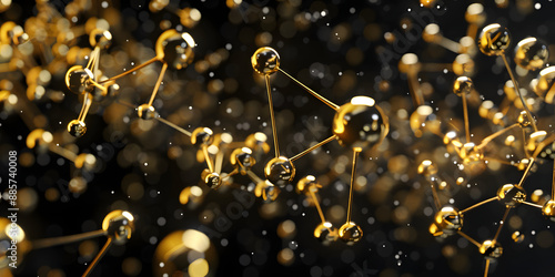 Fototapeta Naklejka Na Ścianę i Meble -  abstract background with many yellow molecules. 3d rendering. molecular structure. golden molecules