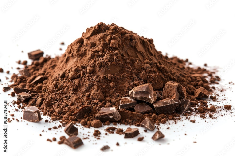 A stack of rich brown chocolates sits on a clean and simple white background A stack of rich brown chocolates sits on a clean and simple white background