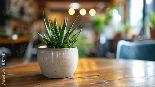 Potted Succulent Plant on Wooden Table