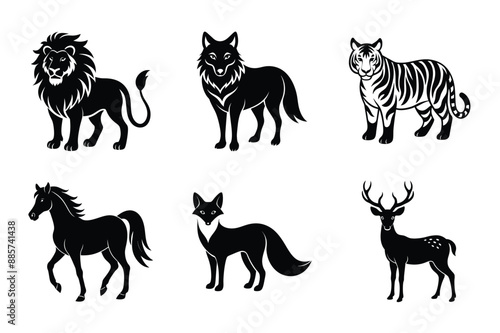 Six Wild Animal Silhouette Vector Bundle Illustration