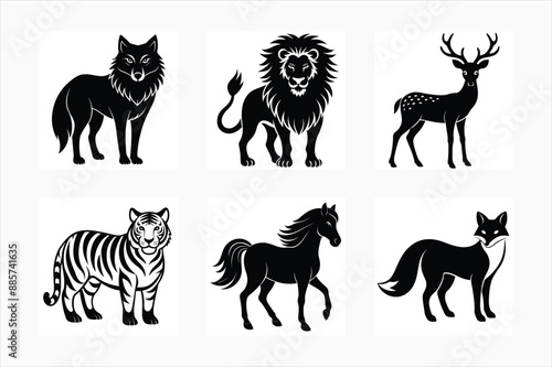 Six Wild Animal Silhouette Vector Bundle Illustration