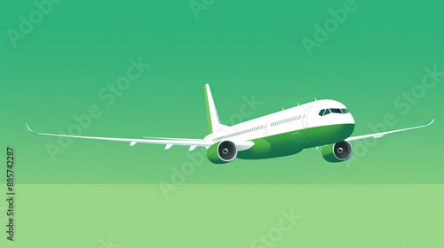 A fresh green background with a simple white line drawing of an airplane