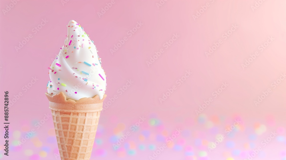 Delicious Vanilla Ice Cream Cone with Colorful Sprinkles on Pink Background, Perfect Summer Treat, Vibrant and Sweet, Ice Cream Photography Delicious Vanilla Ice Cream Cone with Colorful Sprinkles on Pink Background, Perfect Summer Treat, Vibrant and Sweet, Ice Cream Photography