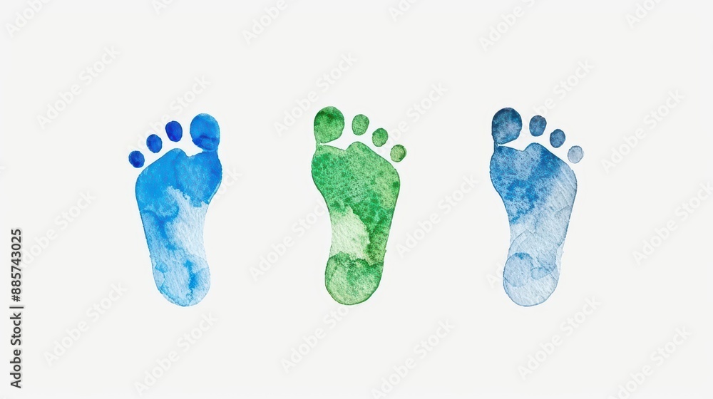 A carbon footprint symbolized by watercolor footprints isolate on white background A carbon footprint symbolized by watercolor footprints isolate on white background