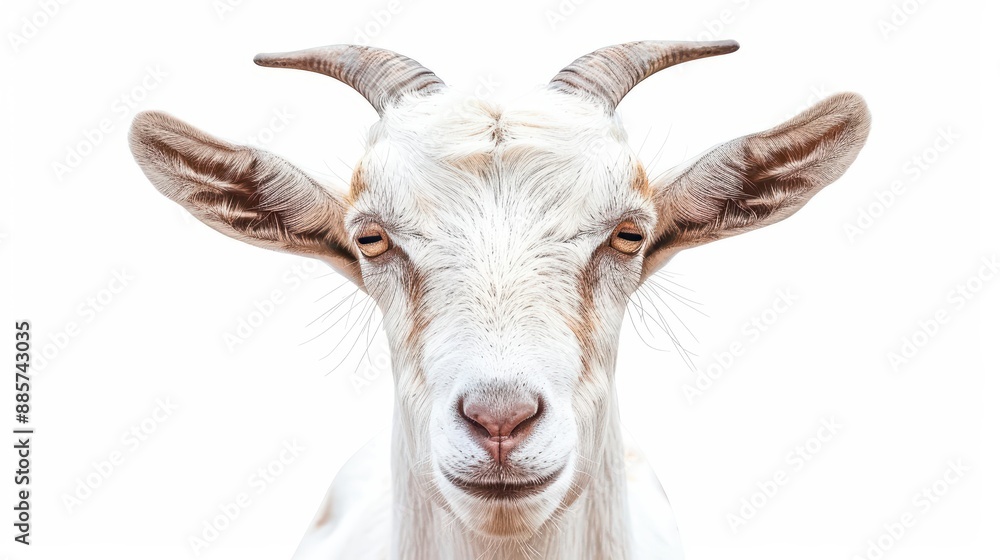 A curious goat with watercolor highlights isolate on white background A curious goat with watercolor highlights isolate on white background