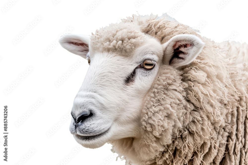A fluffy sheep with a soft watercolor coat isolate on white background A fluffy sheep with a soft watercolor coat isolate on white background
