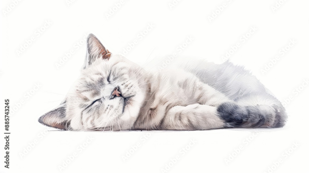 A graceful cat with delicate watercolor markings isolate on white background A graceful cat with delicate watercolor markings isolate on white background